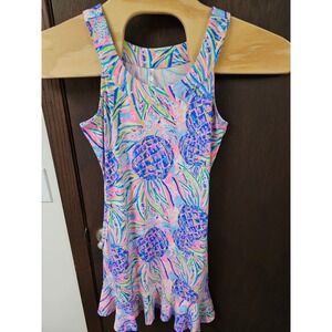 Lulu-B Pineapple Print Ruffle Hem Sleeveless Dress Pink Blue Green RN 0101292